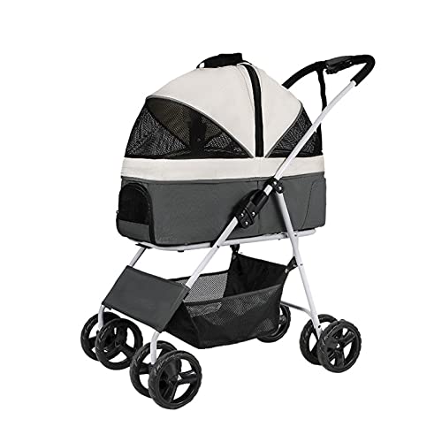 Hunde-Kinderwagen-Kinderwagen, Premium-Haustier-Kinderwagen for mittelgroße und kleine Hunde, faltbarer 4-Rad-Katzenwagen mit abnehmbarem Träger, atmungsaktiver Autositz, Netztasche mit großem Fassung von Fitlin