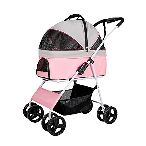 Hunde-Kinderwagen-Kinderwagen, Premium-Haustier-Kinderwagen for mittelgroße und kleine Hunde, faltbarer 4-Rad-Katzenwagen mit abnehmbarem Träger, atmungsaktiver Autositz, Netztasche mit großem Fassung von Fitlin