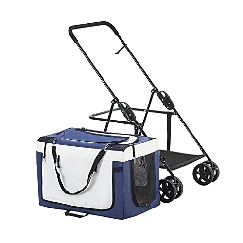 Hunde-Kinderwagen for kleine Hunde, Leichter Hunde-Kinderwagen for 2 Hunde, Katzen, Welpen und Kätzchen, atmungsaktiver Kinderwagen for Katzen, Hunde und mehr, Faltbarer Tragewagen(Dark Blue) von Fitlin