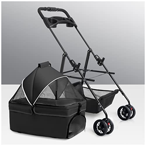 Hunde-Kinderwagen for kleine und mittelgroße Hunde mit Getränkehalter, Hunde-Kinderwagen, Haustier-Kinderwagen, Katzen-Hunde-Kinderwagen, Reise-Kinderwagen mit abnehmbarem Tragewagen, Zugang ohne Reiß von Fitlin