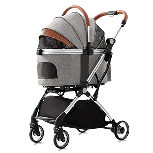 Hunde-Kinderwagen for mittelgroße und kleine Hunde, trennbarer Haustier-Katzen-Hunde-Kinderwagen, Trolley-Reiseträger mit Getränkehalter, Faltbarer Hunde-Kinderwagen mit Regenschutz(Gray a) von Fitlin