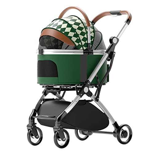 Hunde-Kinderwagen for mittelgroße und kleine Hunde, trennbarer Haustier-Katzen-Hunde-Kinderwagen, Trolley-Reiseträger mit Getränkehalter, Faltbarer Hunde-Kinderwagen mit Regenschutz(Green) von Fitlin