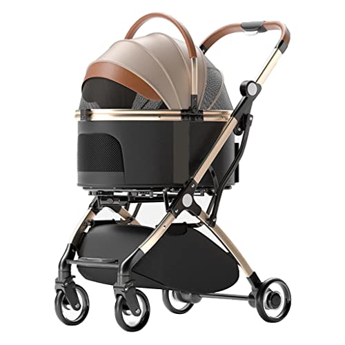 Hunde-Kinderwagen for mittelgroße und kleine Hunde, trennbarer Haustier-Katzen-Hunde-Kinderwagen, Trolley-Reiseträger mit Getränkehalter, Faltbarer Hunde-Kinderwagen mit Regenschutz(Khaki) von Fitlin