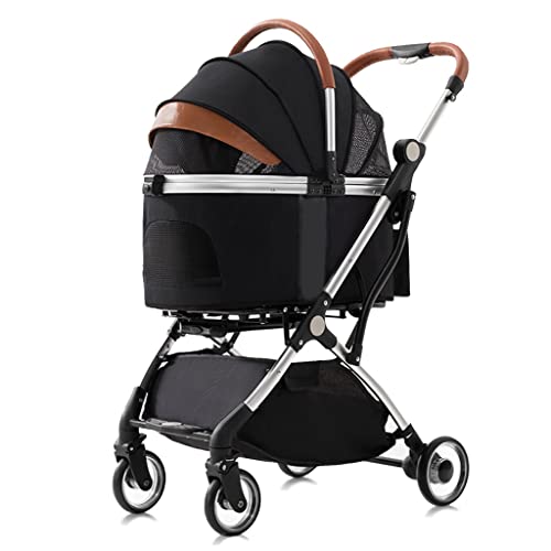 Hunde-Kinderwagen for mittelgroße und kleine Hunde, trennbarer Haustier-Katzen-Hunde-Kinderwagen, Trolley-Reiseträger mit Getränkehalter, Faltbarer Hunde-Kinderwagen mit Regenschutz(Nero) von Fitlin