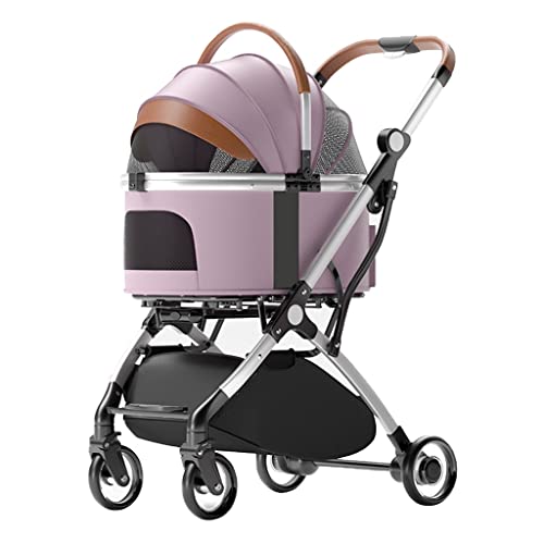 Hunde-Kinderwagen for mittelgroße und kleine Hunde, trennbarer Haustier-Katzen-Hunde-Kinderwagen, Trolley-Reiseträger mit Getränkehalter, Faltbarer Hunde-Kinderwagen mit Regenschutz(Pink) von Fitlin