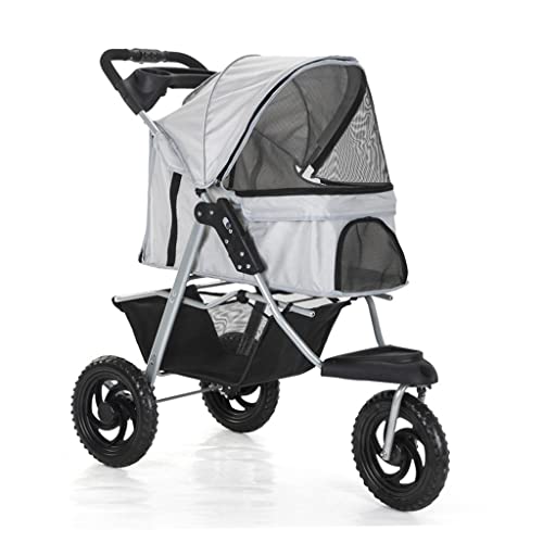 Hunde-Kinderwagen mit 3 Rädern for mittelgroße und kleine Hunde mit großen Rädern, Haustier-Kinderwagen for Katzen/Hunde, Kinderwagen-Tragetasche, Hunde-Kinderwagen, faltbarer Wagen mit Getränkehalter von Fitlin