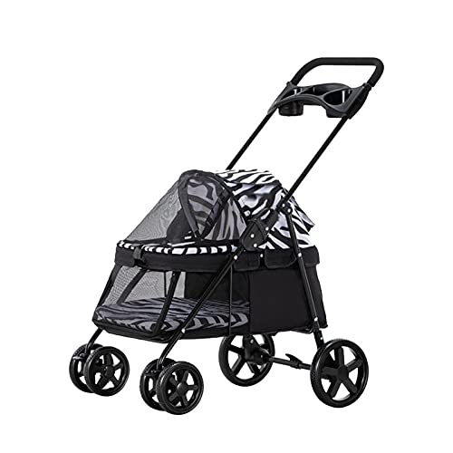 Haustier-Hundewagen for Katzen mit Getränkehalter, Hundewagen for kleine Hunde, Premium-Hundewagen-Buggy mit Regenschutz, atmungsaktive Hundewagen(Zebra) von Fitlin