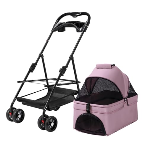 Hundebuggy für kleine Hunde, kleiner Haustier-Kinderwagen mit Getränkehalter für Hund und Katze, faltbarer Reise-Kinderwagen, atmungsaktiver Haustier-Auto-Kinderwagen, abnehmbarer Kinderwagen (Rosa) von Fitlin