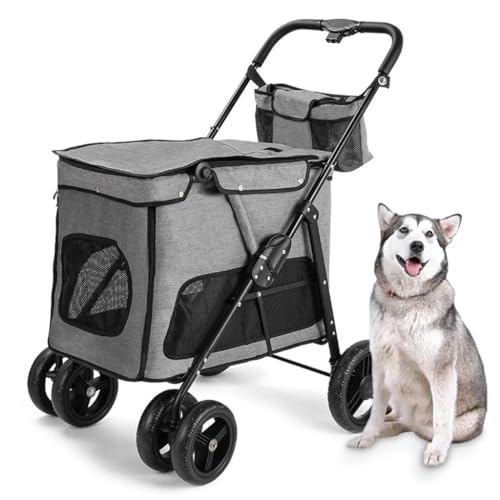 Haustier-Hundewagen for mittelgroße und große Hunde, Haustier-Katzenwagen, Kinderwagen for ältere Hunde, Kinderwagen mit Tasche, 4 Räder, großer Haustier-Hundewagen, Reiseträger for Katzen, Hunde und von Fitlin