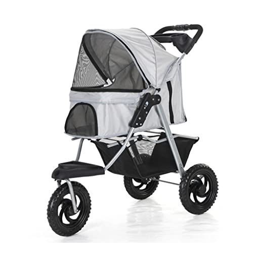 Hundekinderwagen, 3 Räder, Haustier-Kinderwagen for Katzen/Hunde, Kinderwagenträger, große Räder, Hundewagen, Kinderwagen for mittelgroße und kleine Hunde, faltbarer Hundewagen mit Getränkehalter, Bel von Fitlin