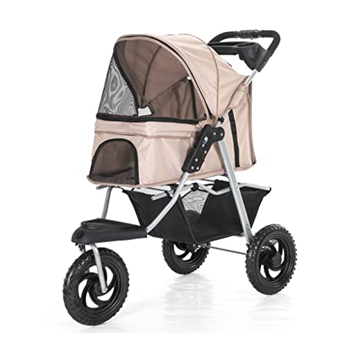 Hundekinderwagen, 3 Räder, Haustier-Kinderwagen for Katzen/Hunde, Kinderwagenträger, große Räder, Hundewagen, Kinderwagen for mittelgroße und kleine Hunde, faltbarer Hundewagen mit Getränkehalter, Bel von Fitlin