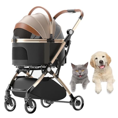 Hundekinderwagen, faltbarer Haustier-Kinderwagen mit Regenschutz, Hunde-Kinderwagen for mittelgroße kleine Hunde, teilbarer Haustier-Katzen-Hunde-Kinderwagen, Trolley-Reiseträger mit Getränkehalter(Go von Fitlin