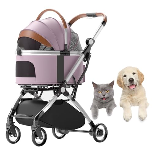 Hundekinderwagen, faltbarer Haustier-Kinderwagen mit Regenschutz, Hunde-Kinderwagen for mittelgroße kleine Hunde, teilbarer Haustier-Katzen-Hunde-Kinderwagen, Trolley-Reiseträger mit Getränkehalter(Pi von Fitlin