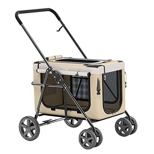 Hundekinderwagen for kleine Hunde, Hundewagen for Hunde, 2 Katzen, Welpen und Kätzchen, Faltbarer Reiseträger, Kinderwagen, atmungsaktiver Kinderwagen, Haustierwagen for Katzen, Hunde und mehr(Khaki) von Fitlin