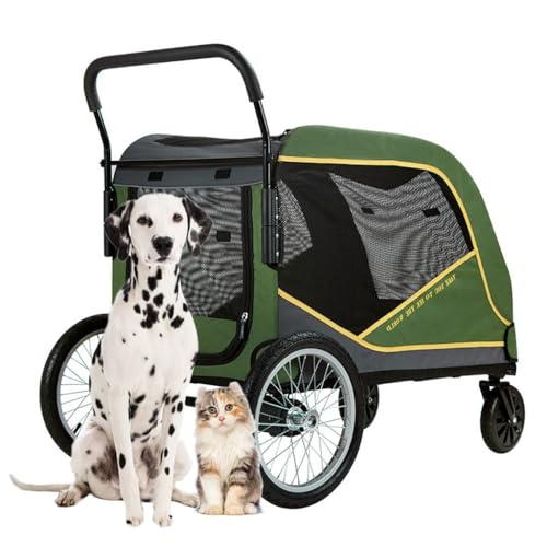 Hundewagen, Haustierwagen for große Hunde, Hundewagen for große Hunde und Katzen, Reisewagen, großer Hundewagen, robuster Hundewagen for Zwei oder mehrere Haustiere(Green) von Fitlin