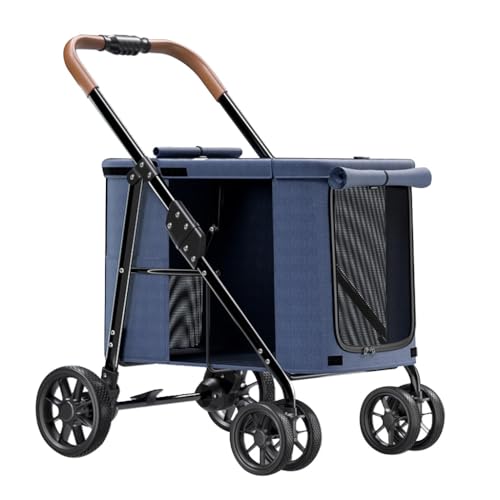 Hundewagen, faltbar, für große Hunde, zusammenklappbar, großer Raum, luxuriöser Reise-Kinderwagen für Katzen, Hunde und mehr (blau) von Fitlin