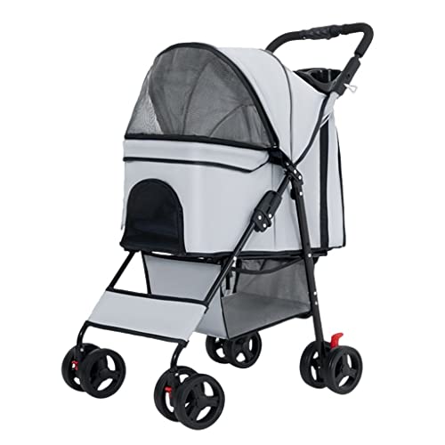 Hundewagen Leichter Haustier-Katzen-Kinderwagen Zusammenklappbarer Haustier-Kinderwagen for kleine mittelgroße Hunde und Katzen, Haustier-Reisewagen Premium-Hundewagen-Kinderwagen mit Getränkehalter(G von Fitlin