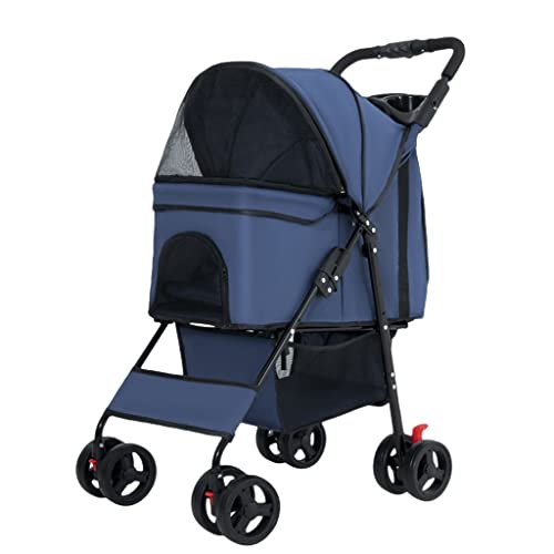 Hundewagen Leichter Haustier-Katzen-Kinderwagen Zusammenklappbarer Haustier-Kinderwagen for kleine mittelgroße Hunde und Katzen, Haustier-Reisewagen Premium-Hundewagen-Kinderwagen mit Getränkehalter(B von Fitlin