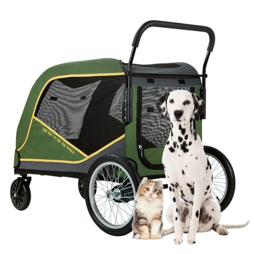 Hundewagen for große Hunde und Katzen, Hundewagen for große Hunde, Reisewagen, großer Hundewagen, robuster Hundewagen for Zwei oder mehrere Haustiere(Green) von Fitlin