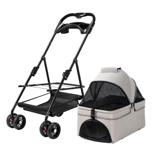 Hunde-Kinderwagen for kleine Hunde, Kleiner Haustier-Kinderwagen mit Getränkehalter for Hund und Katze, Faltbarer Reise-Kinderwagen-Träger, atmungsaktiver Haustier-Auto-Kinderwagen-Wagen, Abnehmbarer von Fitlin