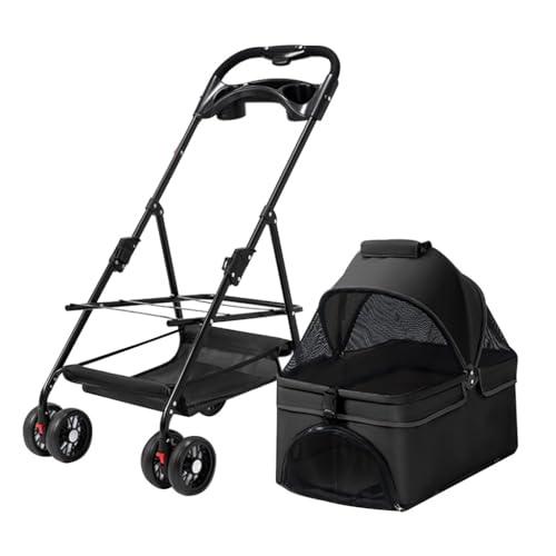 Hundewagen für kleine Hunde, kleiner Haustier-Kinderwagen mit Getränkehalter für Hund und Katze, faltbarer Reise-Kinderwagen, atmungsaktiv, Haustier-Auto-Kinderwagen, abnehmbarer Kinderwagen (Nero) von Fitlin