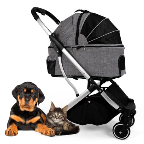 Hundekinderwagen for mittelgroße und kleine Hunde, zusammenklappbarer Hundewagen, Haustier-Kinderwagen, Buggy, Katzen-Hundewagen, Reiseträgerwagen, abnehmbare Hundewagen, Kinderwagen, Netz mit großer von Fitlin