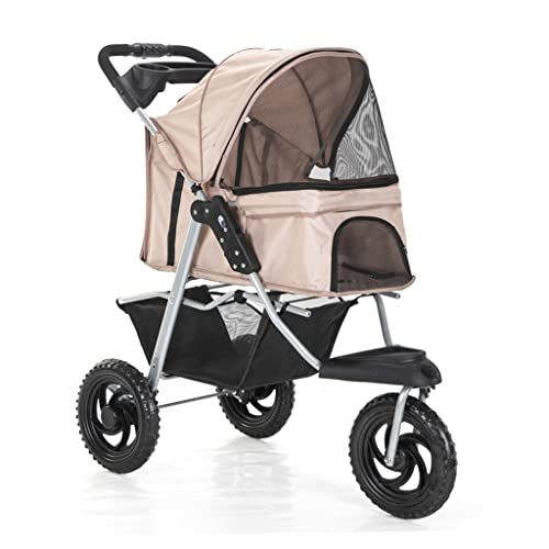 Hunde-Kinderwagen mit 3 Rädern for mittelgroße und kleine Hunde mit großen Rädern, Haustier-Kinderwagen for Katzen/Hunde, Kinderwagen-Tragetasche, Hunde-Kinderwagen, faltbarer Wagen mit Getränkehalter von Fitlin