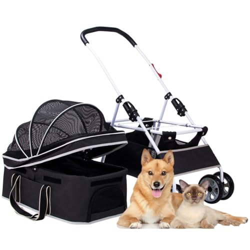 Katzen-Hunde-Kinderwagenwagen, zusammenklappbarer Kinderwagenträger for die Reise, Haustier-Hundewagen for mittelgroße Hunde, abnehmbarer Haustier-Kinderwagen, Hundewagenwagen, Katzenwagen, Hundewagen von Fitlin