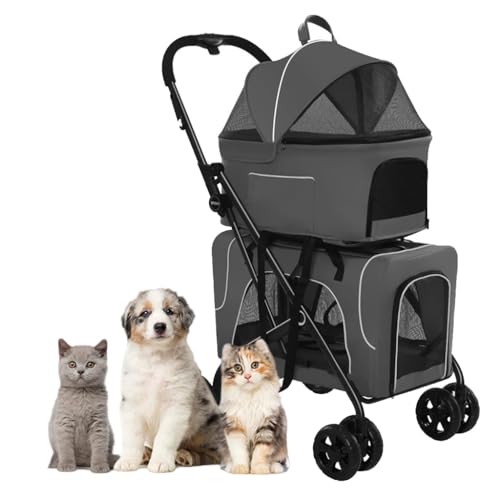 Katzen- und Hundekinderwagen, atmungsaktiver Doppel-Haustier-Kinderwagen, Reiseträger, 4-Rad-Haustier-Hunde-Kinderwagen, Kinderwagen, leichte Haustier-Kinderwagen for Hunde und Katzen, ideal for Zwill von Fitlin