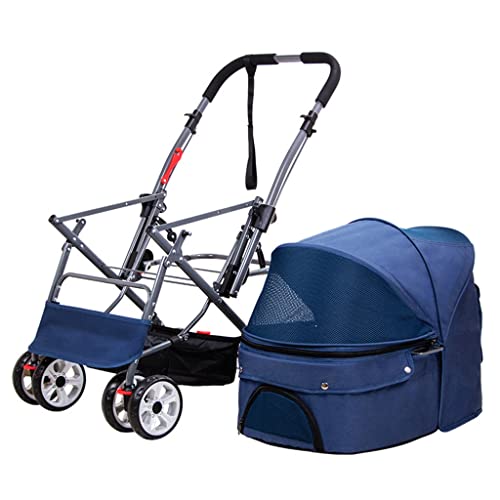 Katzenwagen for 2 Katzen, Hundewagen for kleine und mittelgroße Hunde, Abnehmbarer Haustierwagen, Hundewagenträger, Reisewagen, Hundewagen, Kinderwagen for Hunde/Katzen mit Taschentasche(Blue) von Fitlin