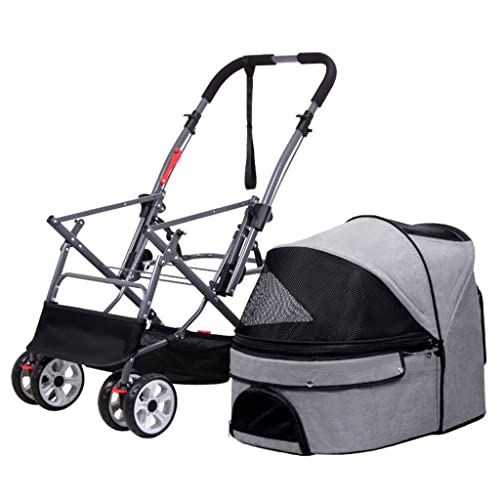 Katzenwagen for 2 Katzen, Hundewagen for kleine und mittelgroße Hunde, Abnehmbarer Haustierwagen, Hundewagenträger, Reisewagen, Hundewagen, Kinderwagen for Hunde/Katzen mit Taschentasche(Gray a) von Fitlin