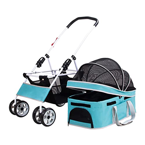 Katzenwagen for 2 Katzen, Hundewagen for mittelgroße und kleine Hunde, Leichter Haustierwagen, Hundewagen, Katzenwagen, Reiseträger, Hundewagen, Kinderwagen, Abnehmbarer Träger(Blue) von Fitlin