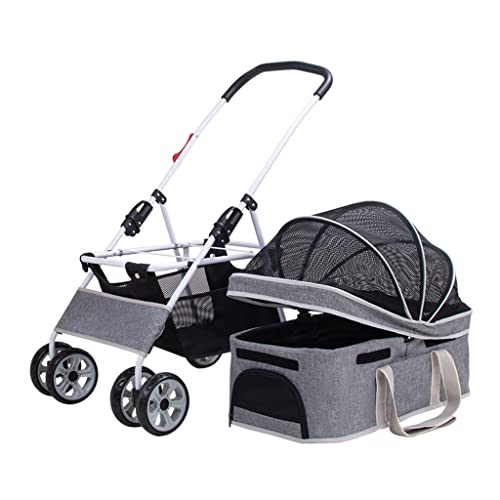 Katzenwagen for 2 Katzen, Hundewagen for mittelgroße und kleine Hunde, Leichter Haustierwagen, Hundewagen, Katzenwagen, Reiseträger, Hundewagen, Kinderwagen, Abnehmbarer Träger(Grey a) von Fitlin