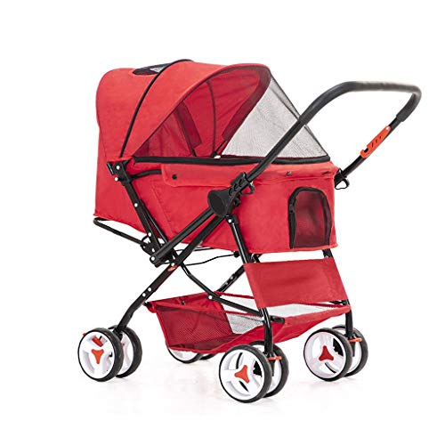 Kinderwagen for Katzen/Hunde, einfach mit einer Hand zusammenklappbar, 4-Rad-Haustier-Hundewagen for mittelgroße und kleine Hunde, umkehrbarer Schiebegriff, Transportwagen for Welpen und Kätzchen(Red) von Fitlin