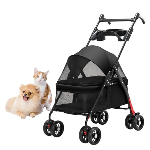 Kinderwagen for Katzen und Hunde mit Getränkehalterablage, Kinderwagen for kleine Hunde, Kinderwagen for Hunde und Katzen, Faltbarer Kinderwagen, Verstellbarer Griff(Blue) von Fitlin