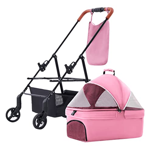 Kleiner Hunde-Kinderwagen, Reisewagen, Katzenkinderwagen, Haustier-Kinderwagen für kleine Hunde, abnehmbarer Haustierwagen, Hundewagen für kleine Hunde/2 Katzen mit Tasche (Rosa) von Fitlin