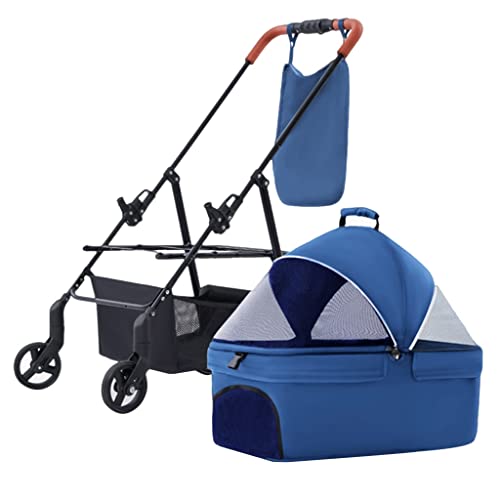 Kleiner Hunde-Kinderwagen, Reisewagen, Katzenkinderwagen, Haustier-Kinderwagen für kleine Hunde, abnehmbarer Haustierwagen, Hundewagen für kleine Hunde/2 Katzen mit Tasche (blau) von Fitlin