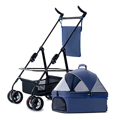 Kleiner Hundekinderwagen for Katzen/Hunde, teilbare Hundekinderwagen for kleine mittelgroße Hunde bis 20 kg, Pet Gear Hundekinderwagen mit Verstellbarer Markise, reißverschlussloser Einstieg(Blue a) von Fitlin