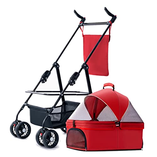 Kleiner Hundekinderwagen for Katzen/Hunde, teilbare Hundekinderwagen for kleine mittelgroße Hunde bis 20 kg, Pet Gear Hundekinderwagen mit Verstellbarer Markise, reißverschlussloser Einstieg(Red a) von Fitlin