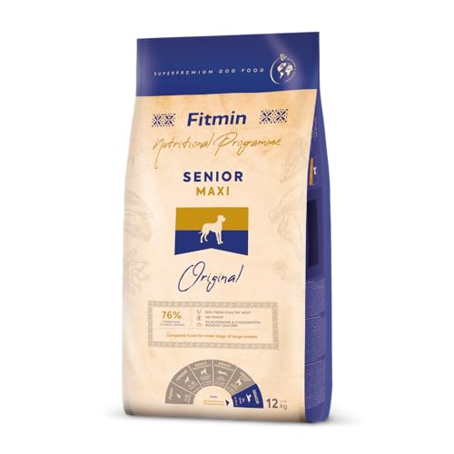 Fitmin Maxi Senior Dogs | Hundetrockenfutter | Hundenahrung mit Frischfleisch | 76% Protein tierischen Ursprungs | Futter für ältere Hunde großer Rassen | 12kg von Fitmin