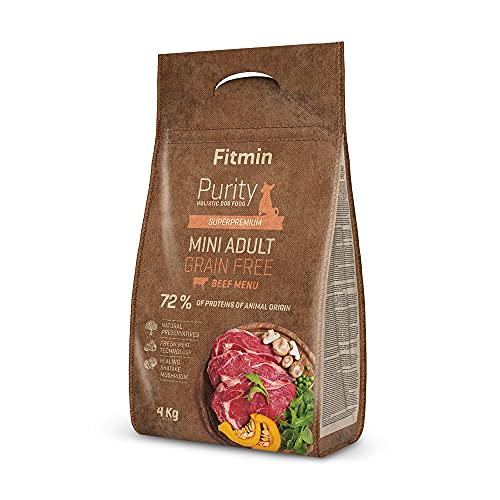 Fitmin Purity Dog GF Adult Mini Beef | Hundetrockenfutter | Ein getreidefreies futter | Rindfleisch mit SHIITAKE-Pilzen | Komplettfutter für Erwachsene Hunde Kleiner Rassen | Komplettfutter | 4kg von Fitmin