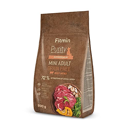 Fitmin Purity Dog GF Adult Mini Beef | Hundetrockenfutter | EIN getreidefreies Futter | Rindfleisch mit Shiitake-Pilzen | Komplettfutter für Erwachsene Hunde Kleiner Rassen | Komplettfutter | 0,8kg von Fitmin