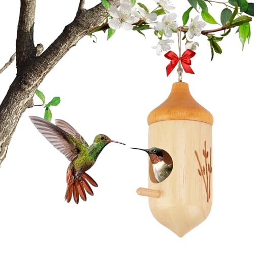 Kolibri-Haus, Kolibri-Häuser aus Holz zum Aufhängen, Vogelhäuser für draußen mit Baumwolle, Schleife, Schnur, Gartengeschenke, Heimdekoration von Fitraho