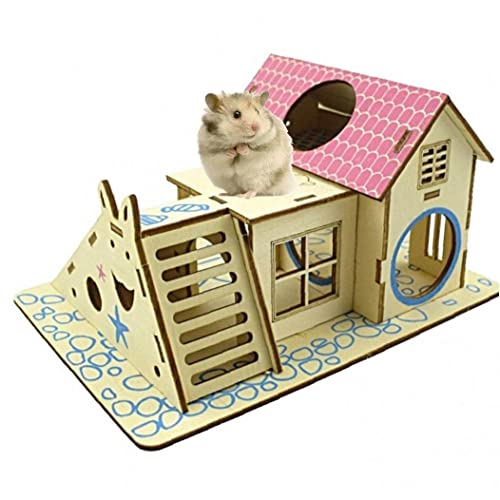 Fituenly Hamsterhaus Aus Holz, Igelkäfig, Übungsspielzeug Leiter, Kleintiervilla Für Streifenhörnchen, Maus, Ratte, Meerschweinchen von Fituenly