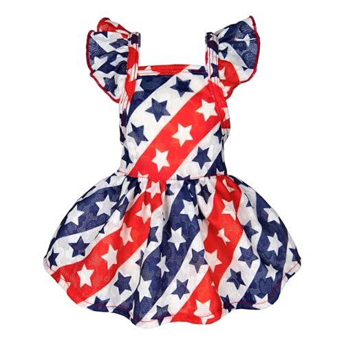 Fitwarm 4. Juli Hundekleid, patriotische Sterne, Hundekleidung für kleine Hunde und Mädchen, gerüschtes Hunde-Prinzessinnenkleid, Haustier-Outfit, Rot, Blau, Weiß, Größe L von Fitwarm
