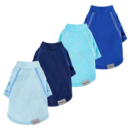 Fitwarm 4er-Pack blaue Hunde-Shirts, Sommer-Hundekleidung für kleine Hunde, Mädchen, Jungen, leichtes Hunde-T-Shirt, Marineblau, Königsblau, Hellblau, Größe M von Fitwarm