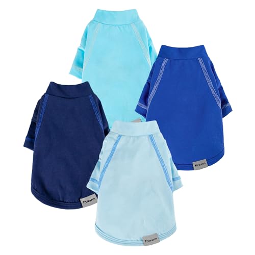 Fitwarm 4er-Pack blaue Hunde-Shirts, Sommer-Hundekleidung für kleine Hunde, Mädchen, Jungen, leichtes Hunde-T-Shirt, Marineblau, Königsblau, Hellblau, Größe XXL von Fitwarm