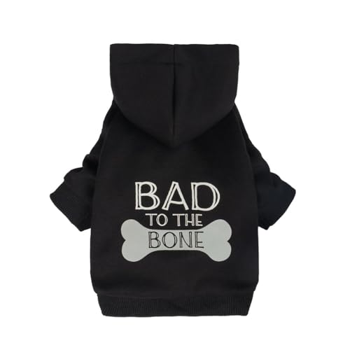 Fitwarm Bad to The Bone Hund Hoodie, Hundekleidung für kleine Hunde Mädchen Junge, Hunde-Sweatshirt mit Kapuze, lustige Hundekleidung, Haustier Katze Outfit, Schwarz, XXL von Fitwarm