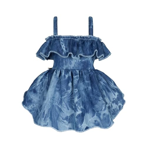 Fitwarm Denim-Hundekleid, Batikfärbung, Hundekleidung für kleine Hunde und Mädchen, Sommeroutfit für Hunde, Haustierbekleidung, Blau, Größe S von Fitwarm