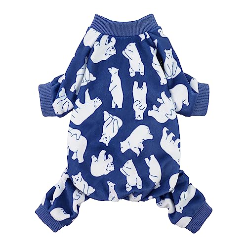 Fitwarm Eisbär-Hunde-Pyjama, Hundekleidung für kleine Hunde, Mädchen, Jungen, Haustier-Einteiler mit Füßen, Katzen-Outfit, leichter Samt, Königsblau, Weiß, Größe L von Fitwarm